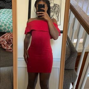 Red body con dress